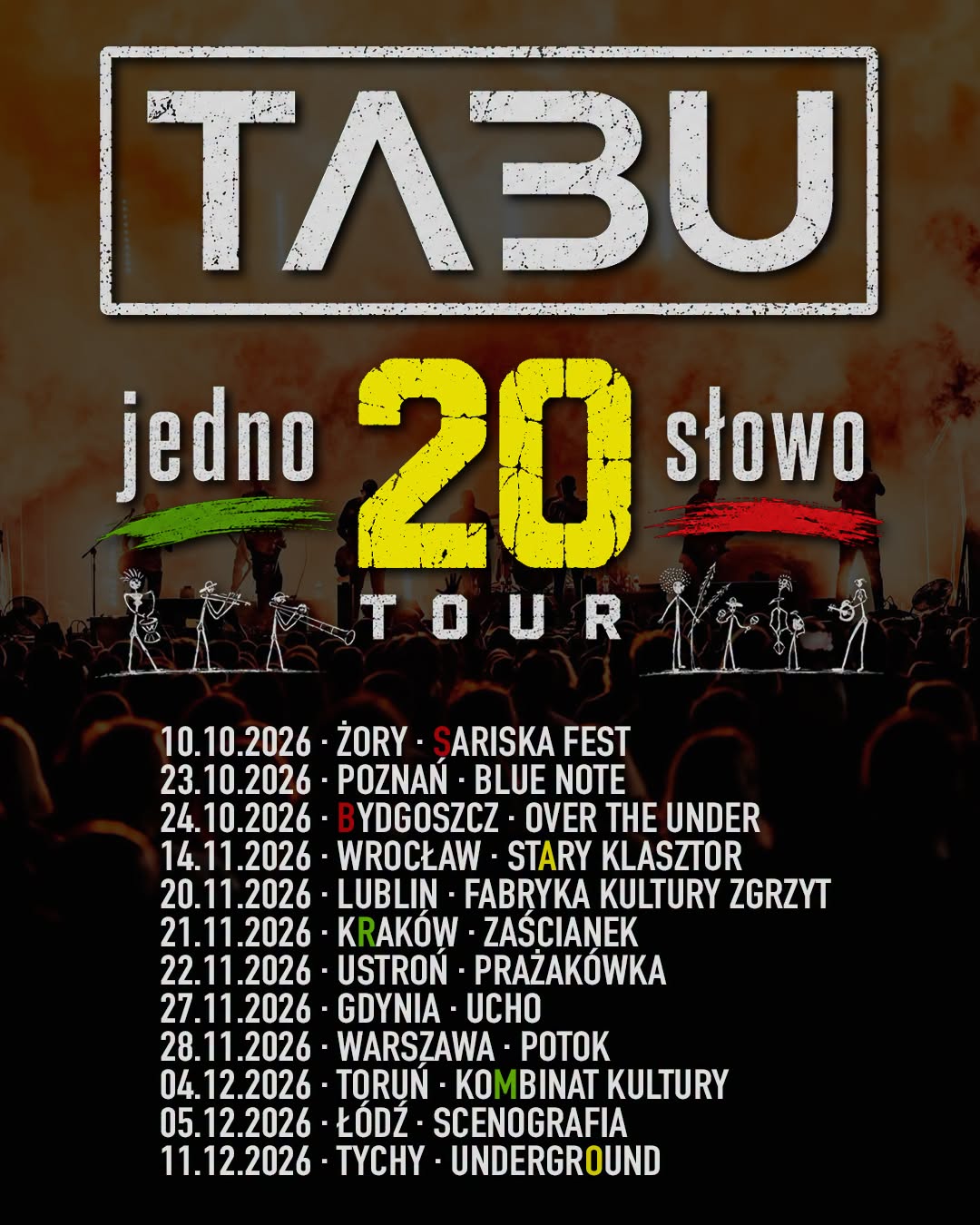 Tabu Jedno Słowo 20 Tour - rozpiska trasy koncertowej