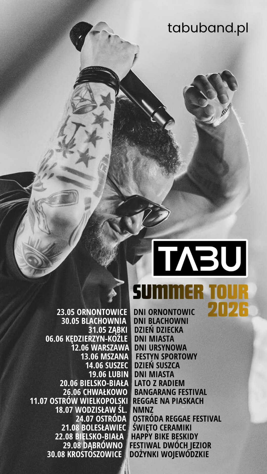 Tabu Summer Tour 2026 - rozpiska trasy koncertowej